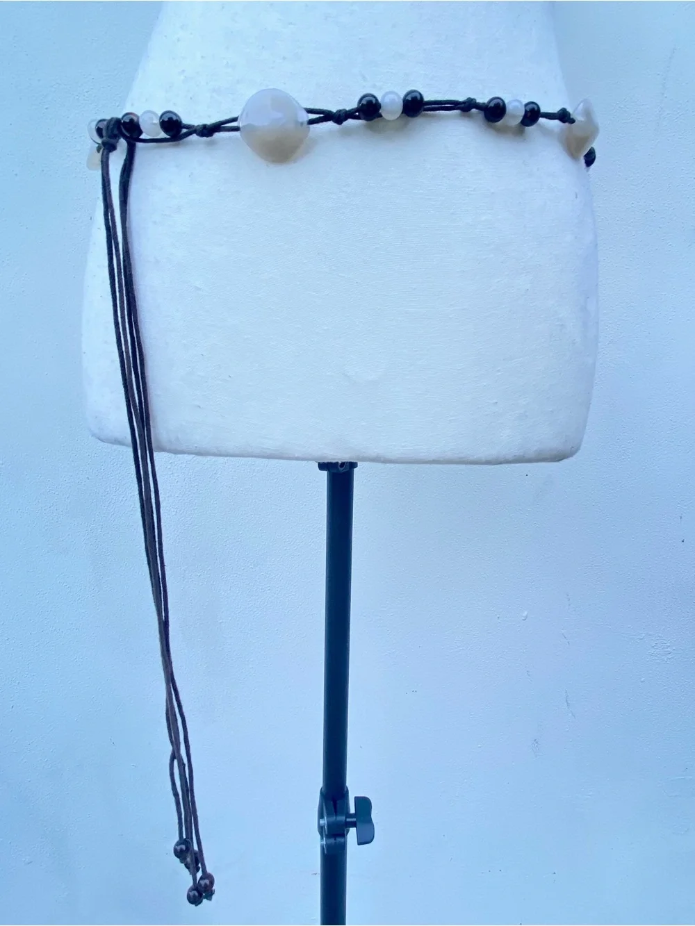 Y2K Cream Stone & Brown Bead Rope Belt One Size